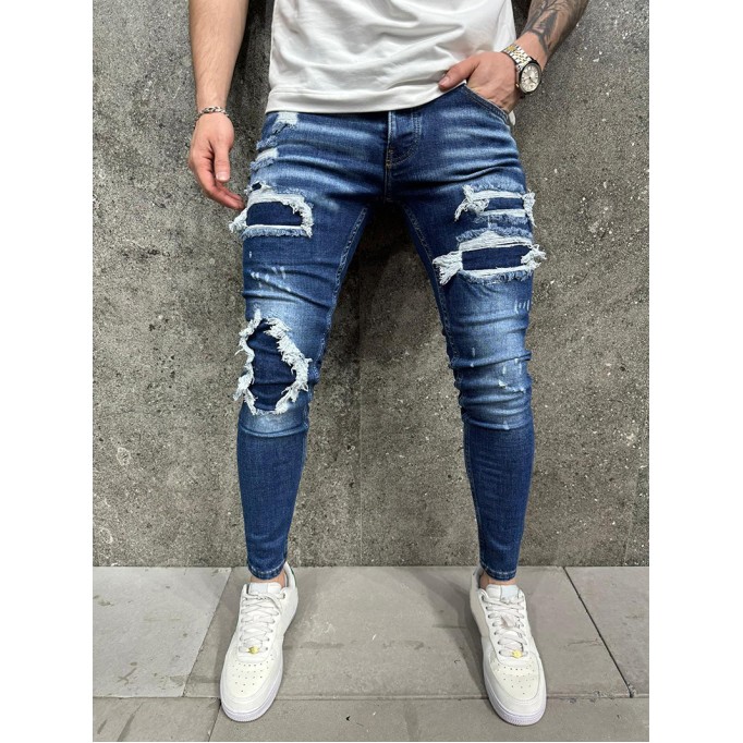 Blue skinny distressed jeans