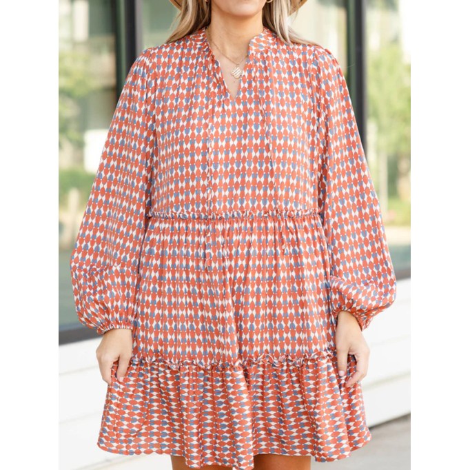 Contrast geometric printed loose fitting dress