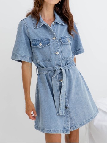 Denim Mini Dress - Light Wash