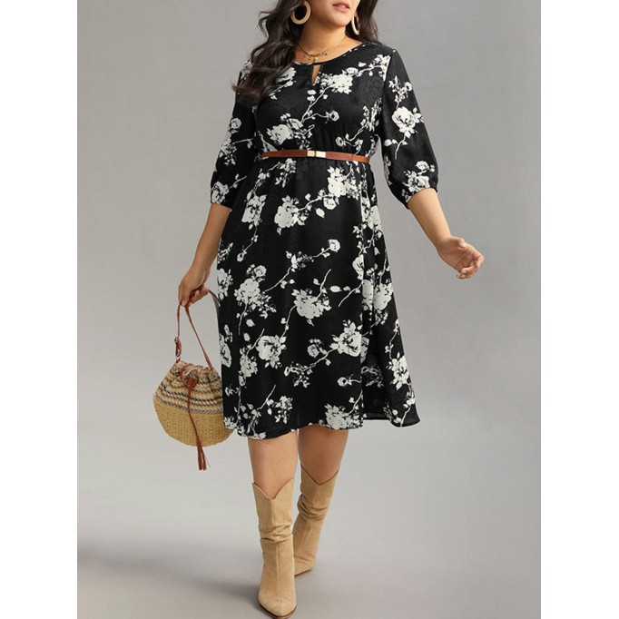 Elegant floral patchwork plus-size women's dress