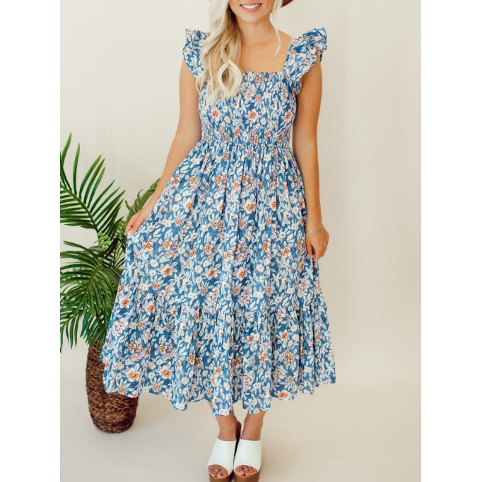 Floral pleated mid length dress