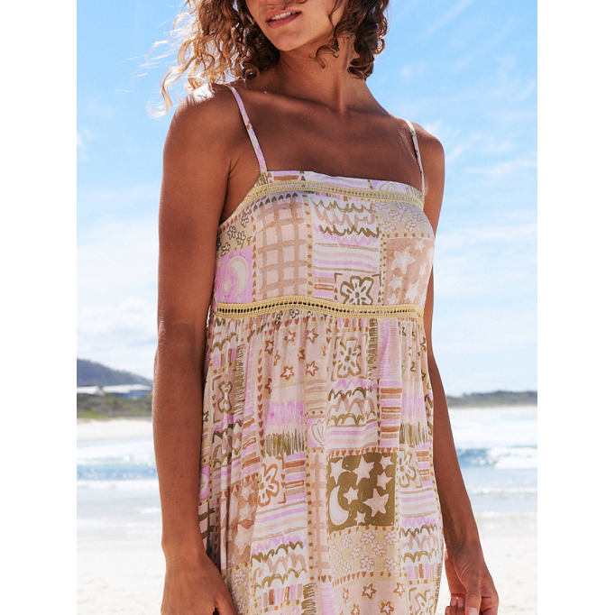 Floral print dress with halter geometric pattern