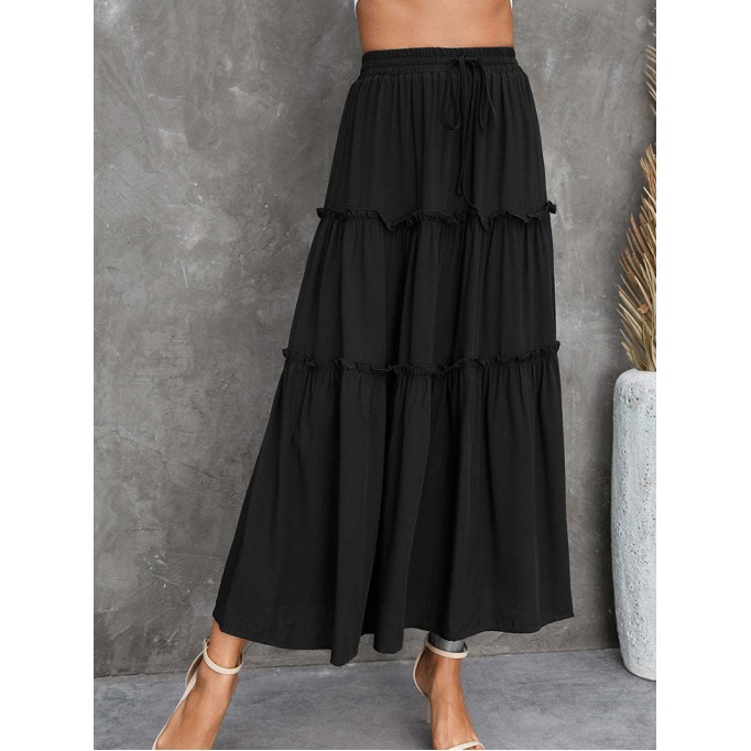 FRILL TIERED DRAWSTRING WAIST MAXI SKIRT