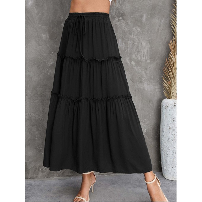 FRILL TIERED DRAWSTRING WAIST MAXI SKIRT