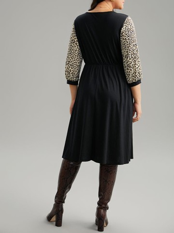 Leopard print spliced plus-size women's dress