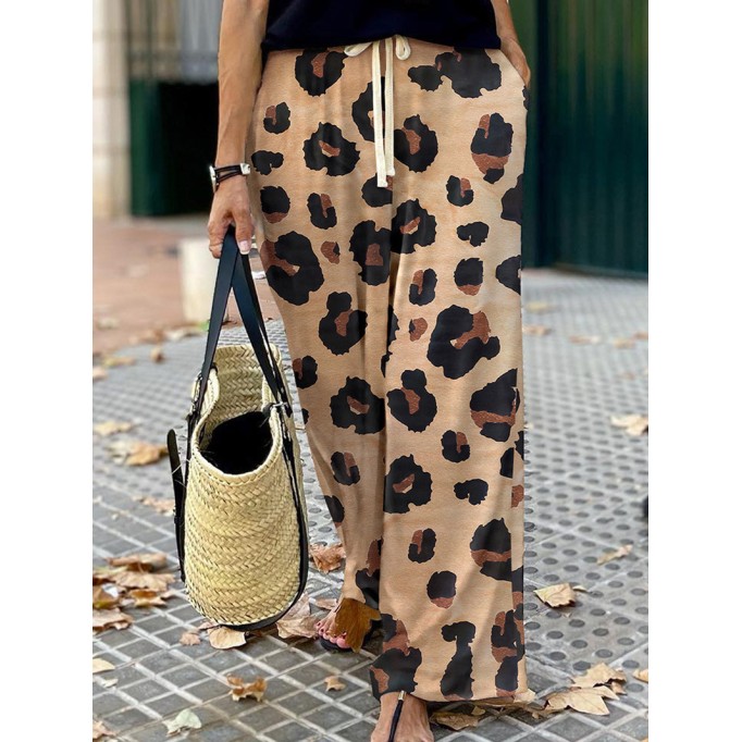 leopard print wide leg pants