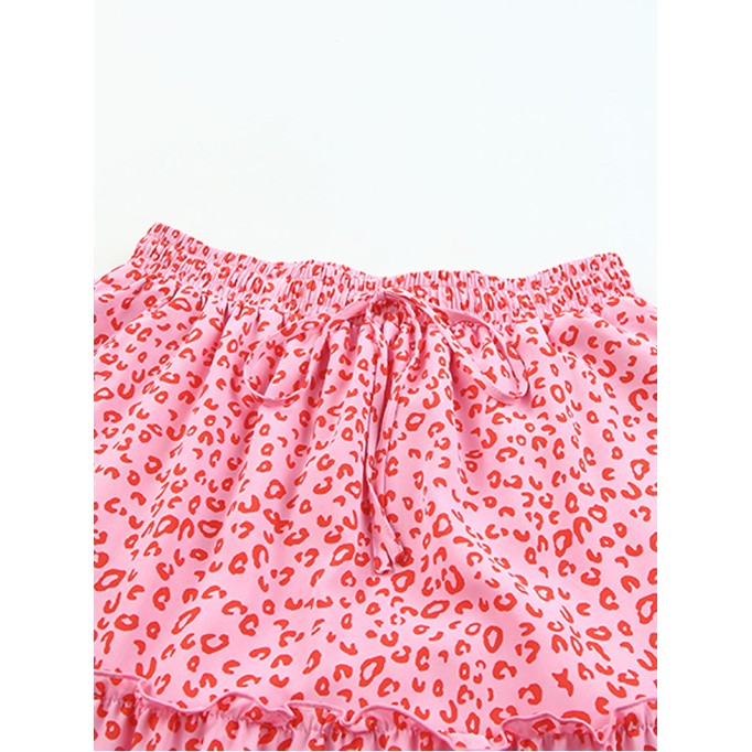 LEOPARD RUFFLE POCKET SHIFT CASUAL SKIRTS