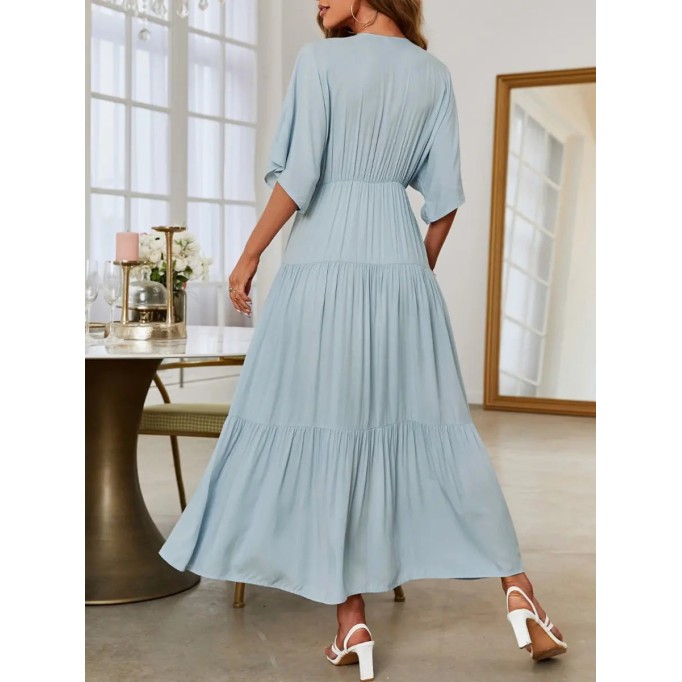 Light blue V-neck full skirt