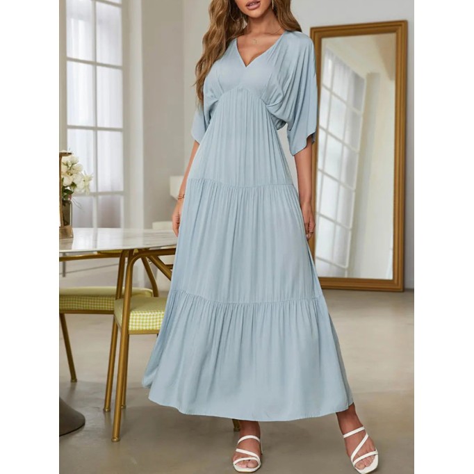 Light blue V-neck full skirt