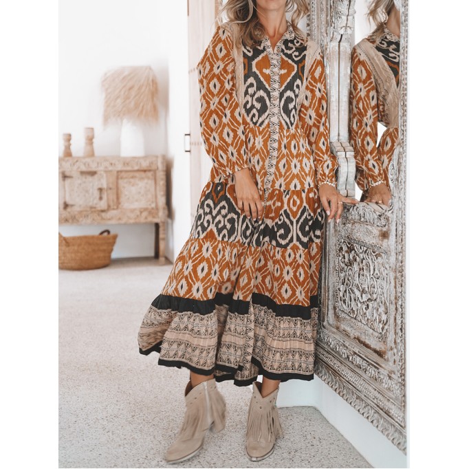 long-sleeved ethnic dress