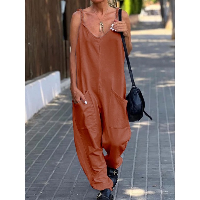 Loose solid color jumpsuit