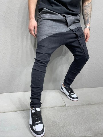 Men's black low crotch jeans