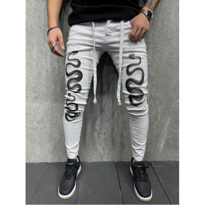 Men's snake patterned skinny jeans