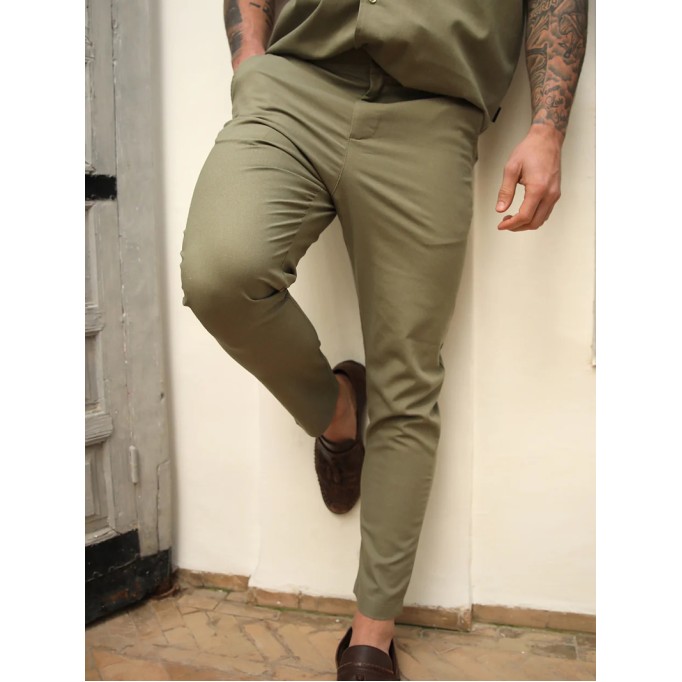 Green Elastic Twill Men's Pants