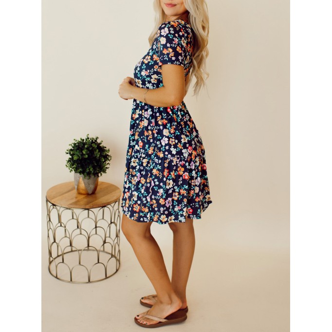 Navy Blue Flower Doll Dress