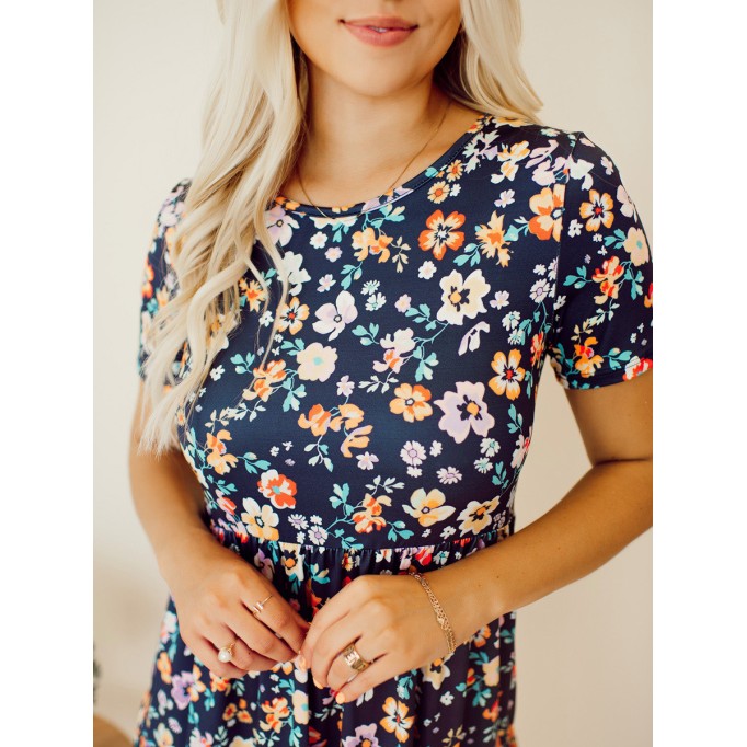 Navy Blue Flower Doll Dress