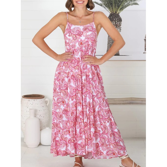 Pink halter loose dress long skirt