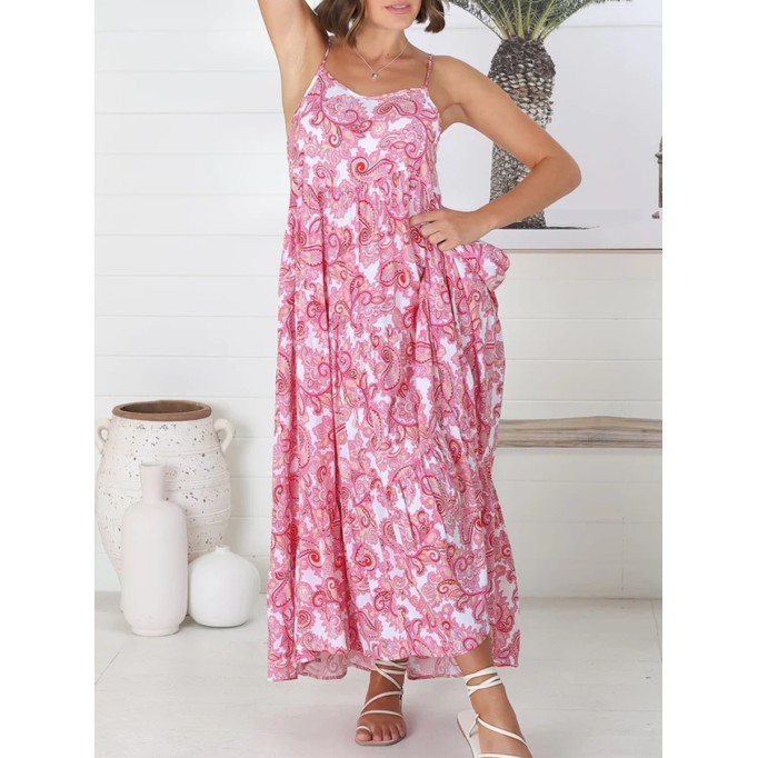 Pink halter loose dress long skirt