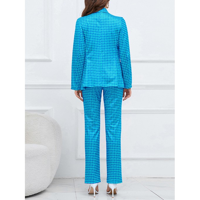 Qianniao grid double breasted suit jacket straight leg suit suit