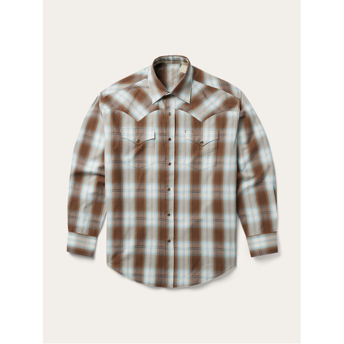 Men's Sand Ombre Plaid Western Shirt