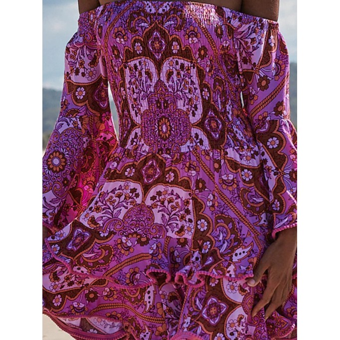 Sexy off-the-shoulder geometric print dress