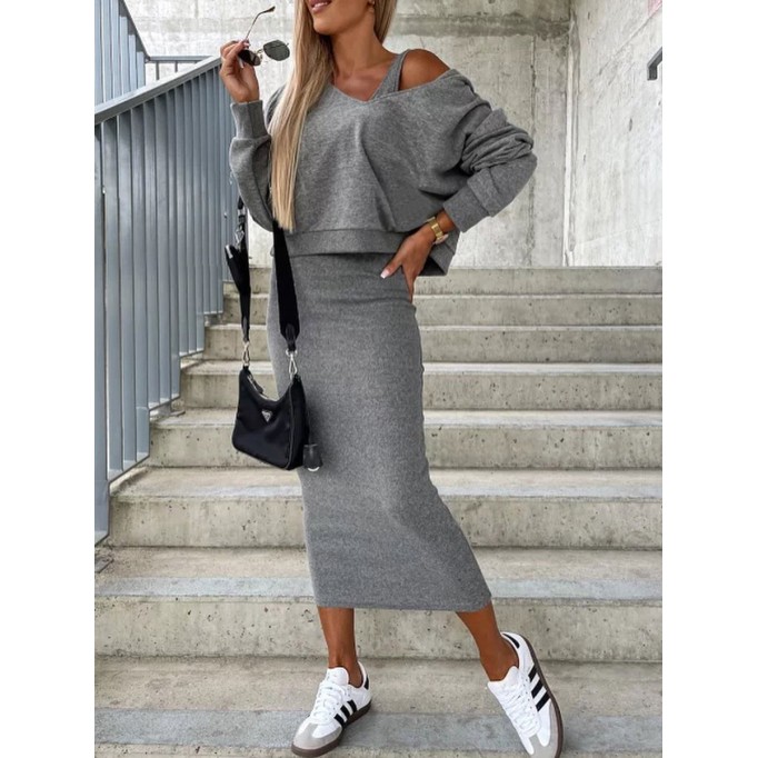 Sleeveless dress V-neck hoodie set