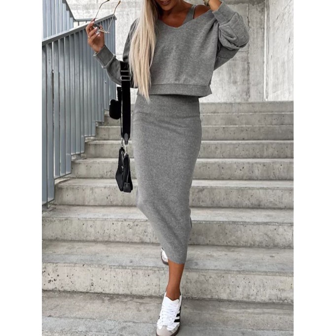 Sleeveless dress V-neck hoodie set