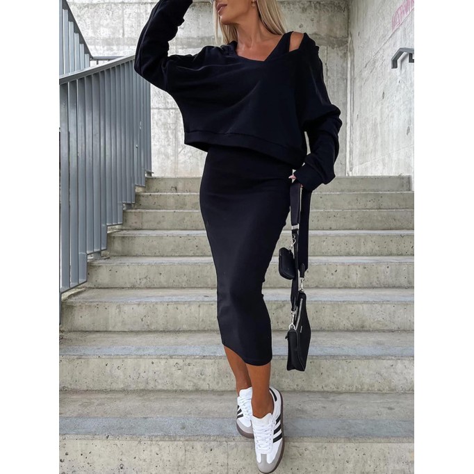 Sleeveless dress V-neck hoodie set