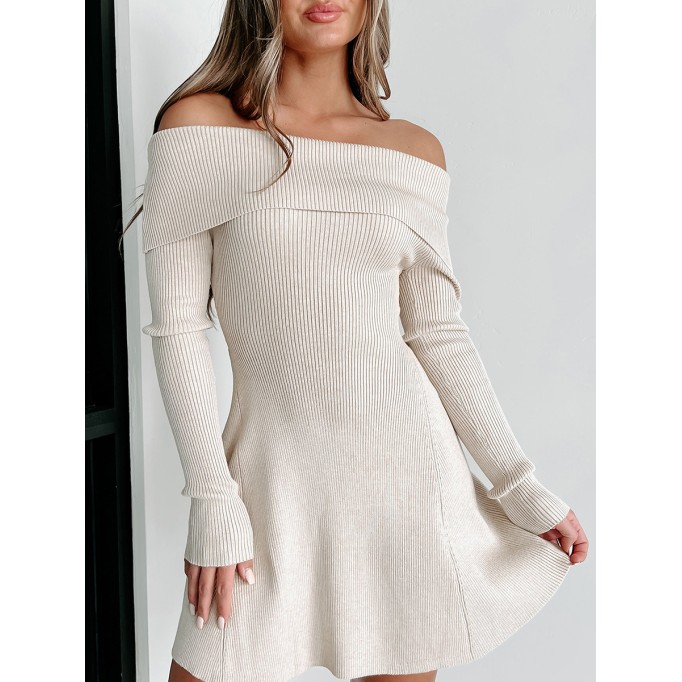 Straight-shoulder off-shoulder sweater dress