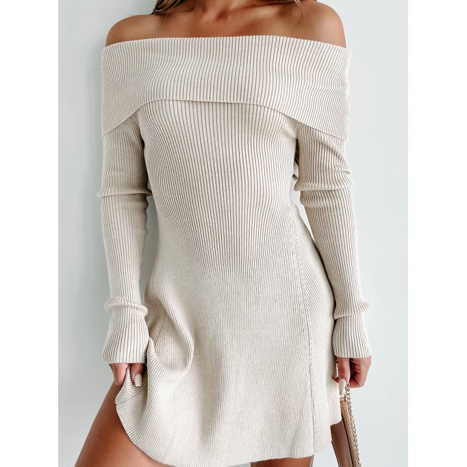 Straight-shoulder off-shoulder sweater dress