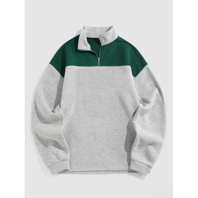 Streetwear solid Color Block Polo Sweatshirt