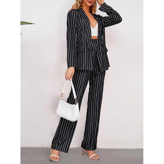Striped suit jacket straight pants set