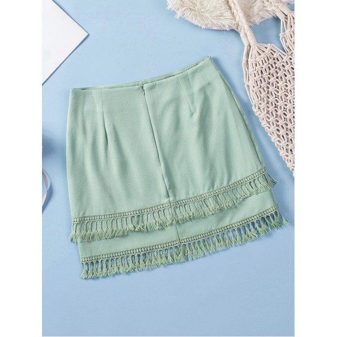 TIERED TASSEL ZIP-UP HIGH WAIST MINI SKIRT