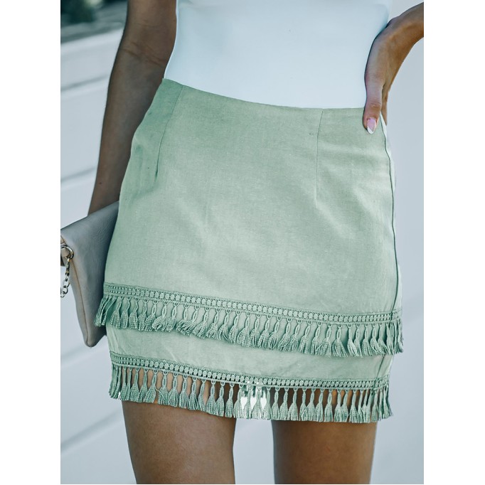 TIERED TASSEL ZIP-UP HIGH WAIST MINI SKIRT