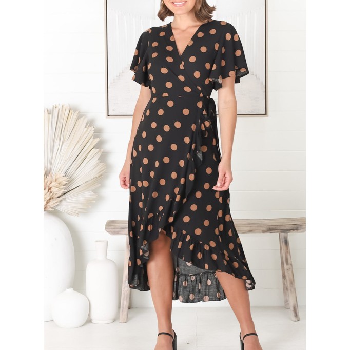 V-neck polka dot print dress