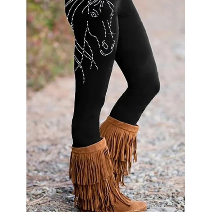 Western Horse Print Skinny Stretch Leggings