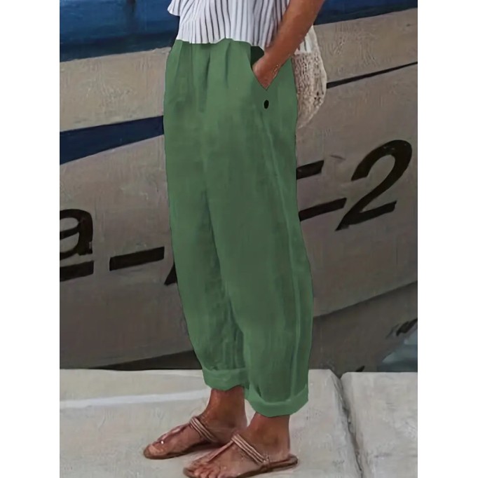 Women's army green cotton and linen pants