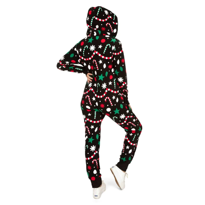 Women's Candy Print Zip Hooded Jumpsuit