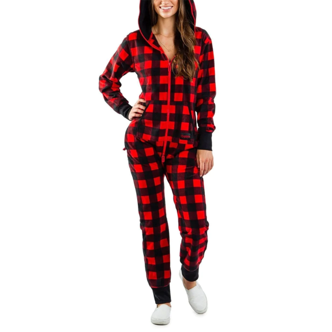 Women's Casual Contrast Color Plaid Jumpsuit