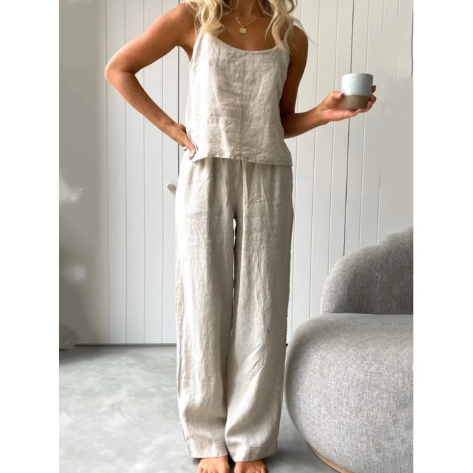 Women's cotton and linen halter top and pants suit