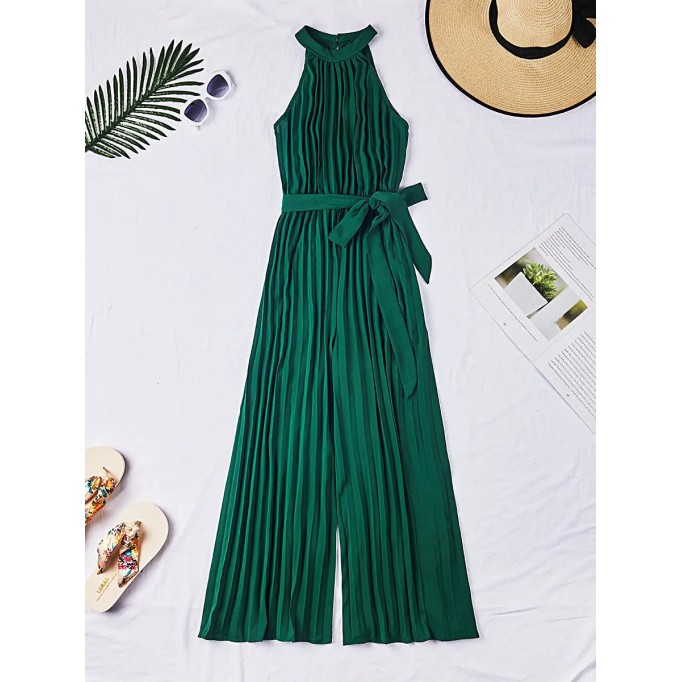 Women's elegant simple halter pleated romper