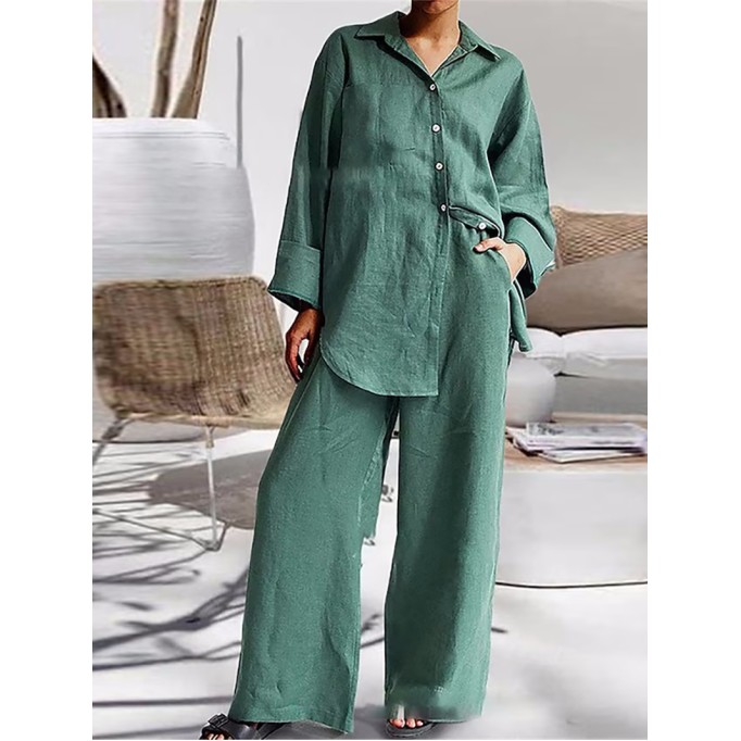 Women's nine-quarter sleeve shirt loose pants two-piece suit