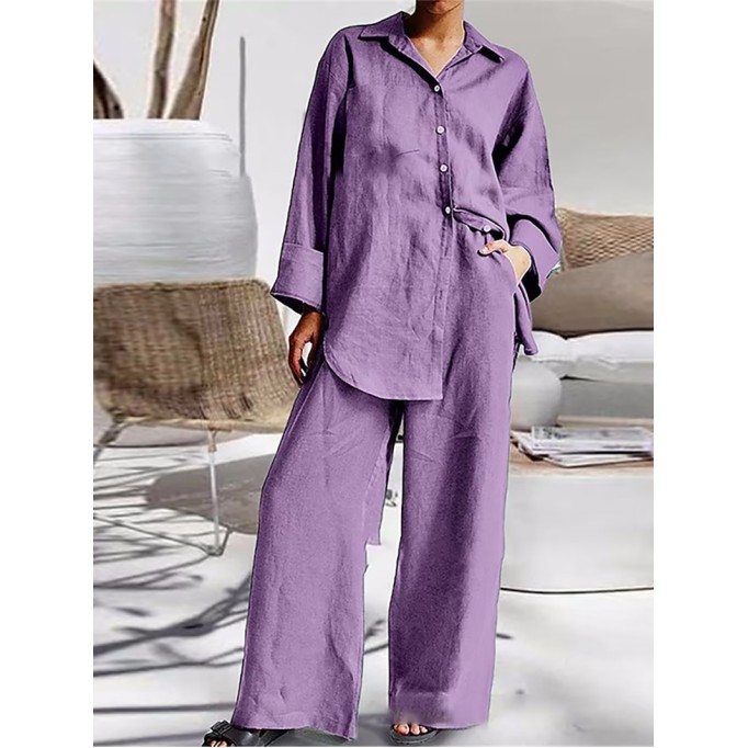 Women's nine-quarter sleeve shirt loose pants two-piece suit