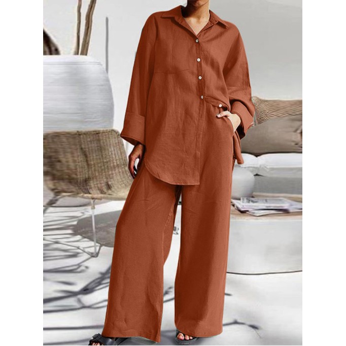 Women's nine-quarter sleeve shirt loose pants two-piece suit