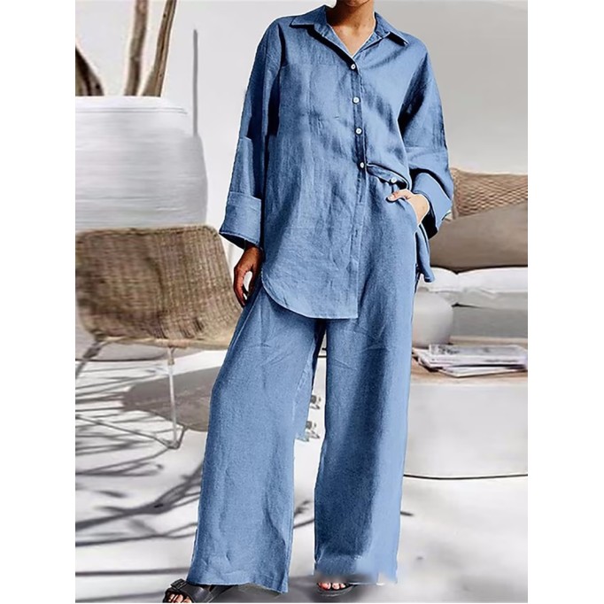 Women's nine-quarter sleeve shirt loose pants two-piece suit