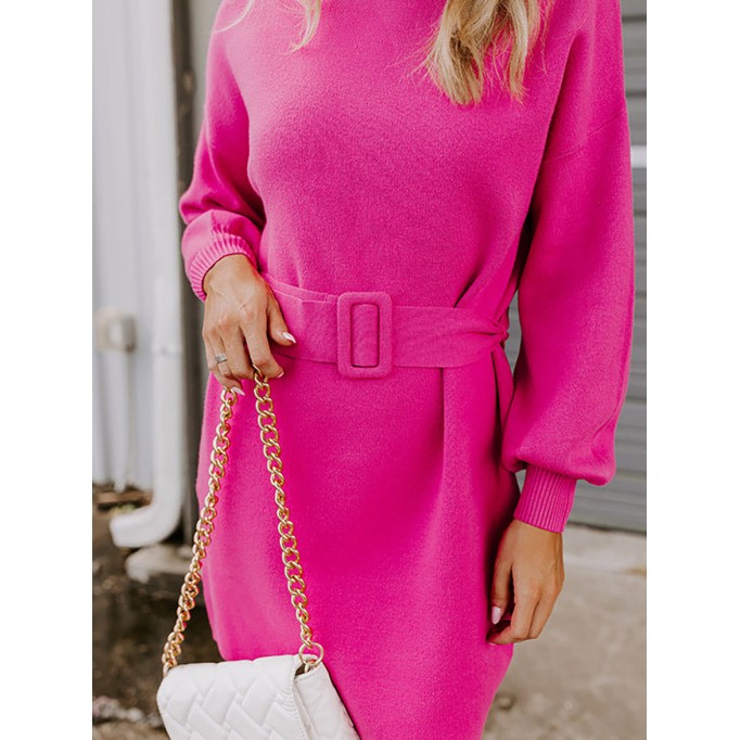 Women's Pink Turtleneck Sweater Dress