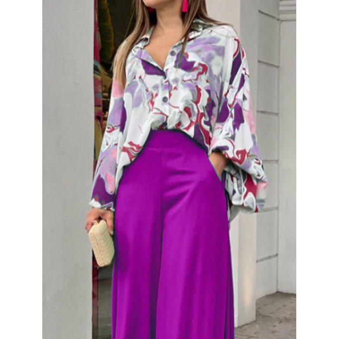 Women's Printed Shirt Temperament Elegant Wide Leg Pants Fashion Casual Suit