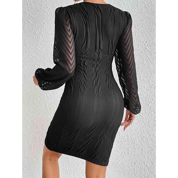 Women's round neck bubble sleeve dress