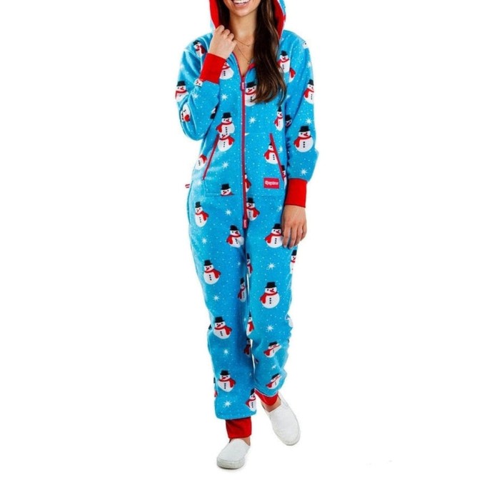 Women's Snowman Print Hooded Jumpsuit