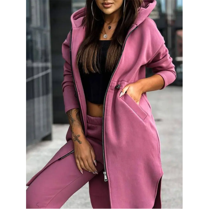 Women's Solid Color Hoodie Two Piece Set